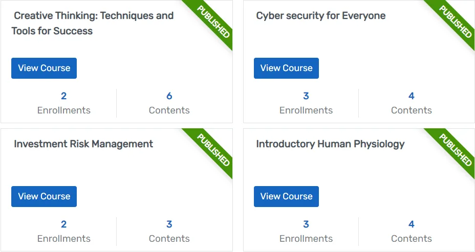 Learning Management System interface showing course content and progress tracking