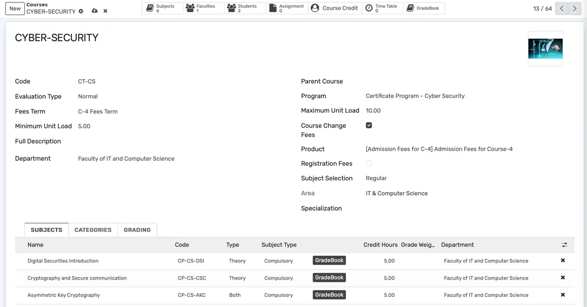 Course Management Screenshot